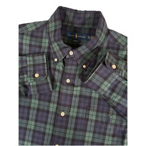 Polo Ralph Lauren Slim Fit Blue Green Plaid Cotton L/S Btn Dwn Shirt Men's XL